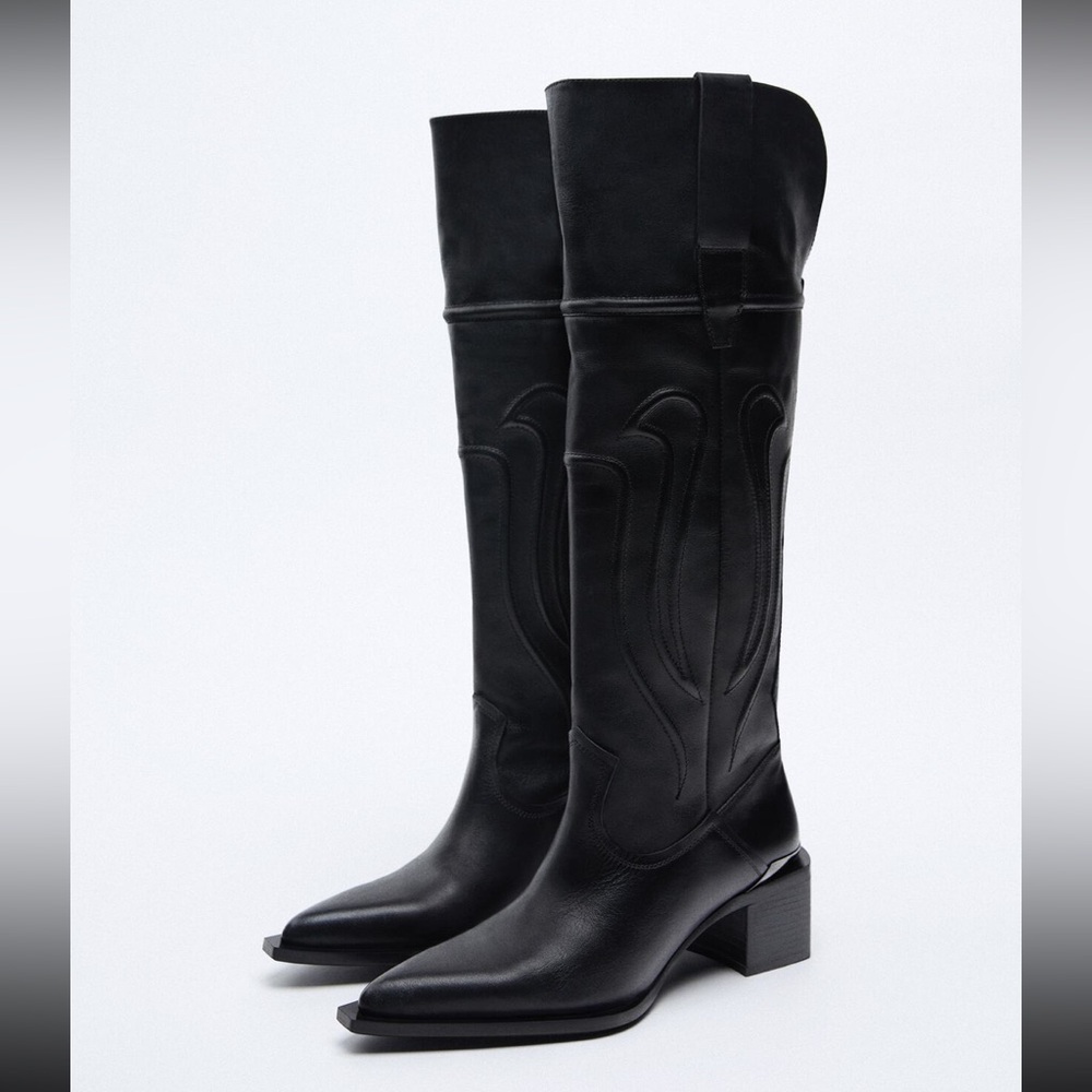 Leather Zara cowboy  knee boots